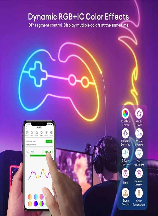 Gesto Smart RGB IC Neon LED Strip Light 5 Meter - App, Remote & Music Sync RGB Lights - Ip67 Waterproof Rope for Home Decor, Gaming, DIY Signs, Diwali Decoration - Adaptor Included - Image 2